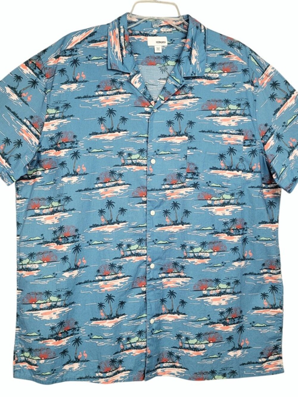Sonoma Button Up Shirt Men's XXL Blue Short Sleeve Island Tropical Cotton Casual